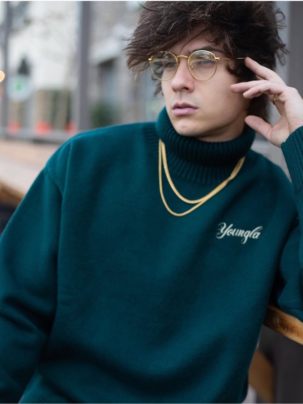 YoungLA Green Silk Blend Turtleneck Sweater